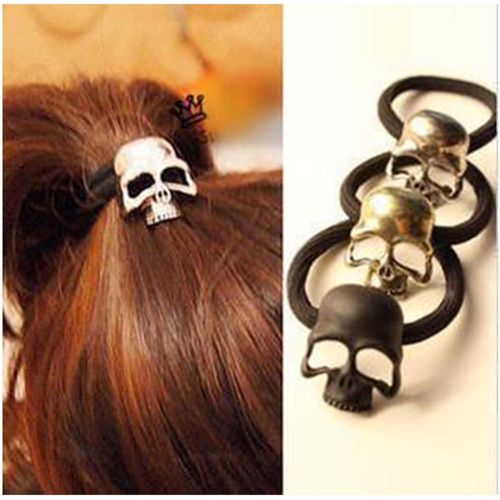 Kal-Attache Cheveux Tte De Mort Gothique Bandeau Cheveux Tte De Mort Viking Corde Porte-Queue Corde Noire Chouchous Porte-Queue Punk Accessoires Squelette Bijoux Pour Femmes Et Filles (Dor)