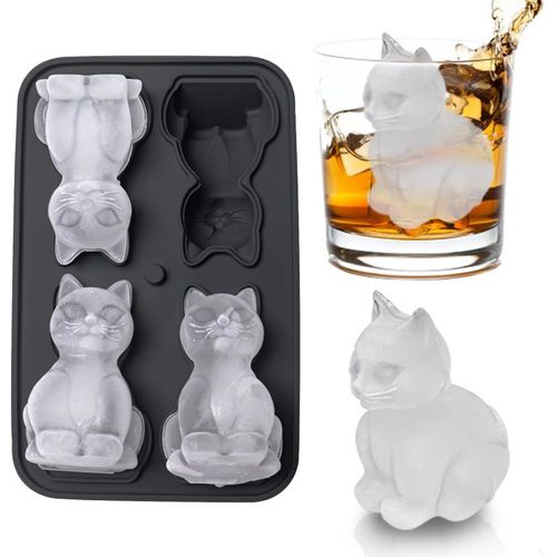 Kal-Bac  Glaons, Bac  Glaons, Bac  Glaons En Forme De Chat 3d, Moules  Glaons Mignons Pour Whisky, Bourbon, 4 Trous Grands Moules Amusants Pour Glaons