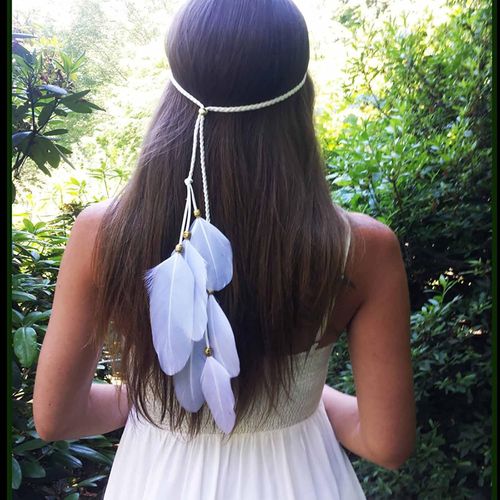 Kal-Bandeau Boho En Plumes Bandeau Gitan En Plumes Blanches Bandeau  Franges En Plumes Longues Bandeau Bijoux Pour Femmes Et Filles Coiffure De Scne