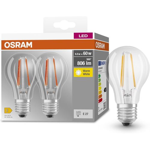 Kal-Base Classic A Fil 60 Led Lampe Avec Base E27, Forme De Piston Classique, Double Units, 6,5 W, 806lm, 2700k, Lumire Blanche Chaude, Dveloppement  Faible Chaleur, Longue Dure De Vie