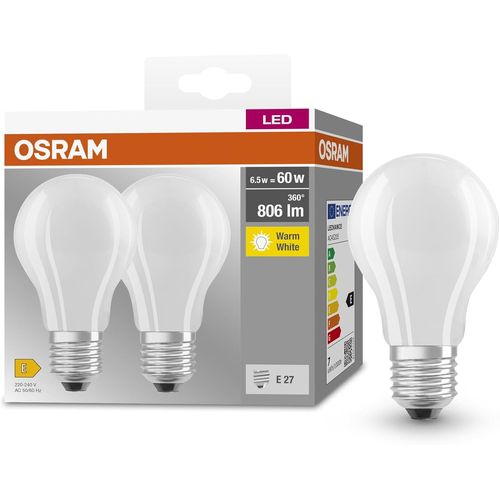 Kal-Base Classic A Glfr 60 Lampe  Led Avec Base E27, Forme De Piston, Double Pack, 6,5 W, 806lm, 2700k, Lumire Blanche Chaude, Dveloppement  Faible Chaleur, Longue Dure De Vie