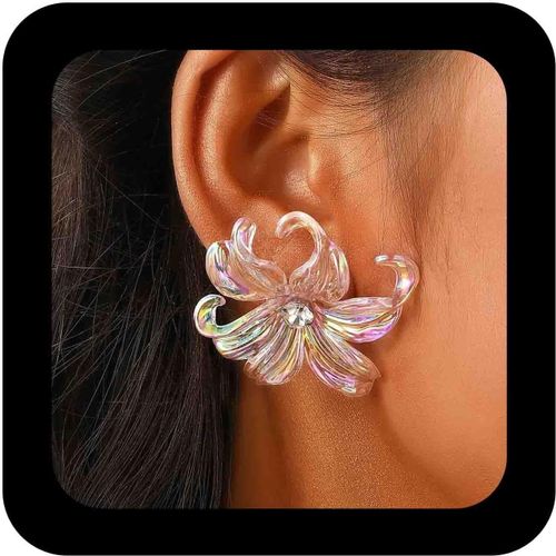 Kal-Boucles D'oreilles En Acrylique Pour Fleurs Grandes Boucles D'oreilles Fleurs Blanches Boucles D'oreilles Florales En Rsine Boucles D'oreilles En Cristal Boucles D'oreilles En Forme