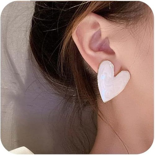 Kal-Boucles D'oreilles En mail Grand C?ur Clous D'oreilles Mode Gomtrique C?ur D'amour Boucles D'oreilles Marie Lgres C?ur Blanc Boucles D'oreilles De Mariage Bal Promo Bijoux Pour Femmes