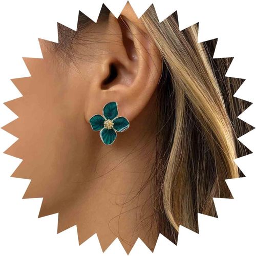 Kal-Boucles D'oreilles Fleur En mail De Bohme Boucles D'oreilles Clou Fleur En mail Vert Boucles D'oreilles Ptales En mail Floral Petites Boucles D'oreilles Fleurs Vertes Bijoux Pour
