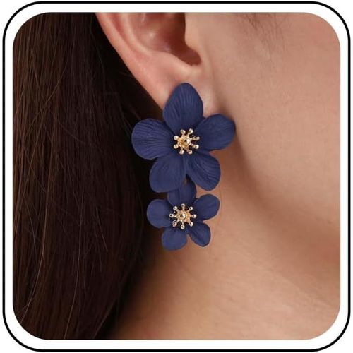 Kal-Boucles D'oreilles Fleurs En Rsine De Bohme Boucles D'oreilles Fleurs En mail Bleu Boucles D'oreilles Fleurs Exagres Boucles D'oreilles Pendantes Fleurs Ptales Boucles D'oreilles Clous