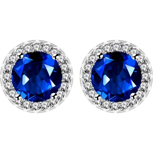 Kal-Boucles D'oreilles Halo En Diamant Simul Rond Plaqu Platine - Boucles D'oreilles Stud En Cubic Zirconia Pour Femmes Ya5034