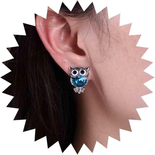Kal-Boucles D'oreilles Mignonnes En Forme De Hibou En Cristal Boucles D'oreilles Pendantes Saphir Boucles D'oreilles Oxyde Zirconium Bleu Boucles D'oreilles Forme Hibou Strass Bijoux Pour