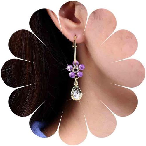 Kal-Boucles D'oreilles Pendantes En Forme De Fleur En Cristal Bleu Boucles D'oreilles Croles En Forme De Fleur De Saphir Boucles D'oreilles Pendantes En Forme De Larme Dore D'oreilles