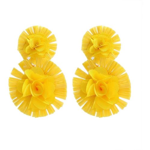 Kal-Boucles D'oreilles Pour Femmes Double Grandes Boucles D'oreilles En Forme De Fleur Couche Boucles D'oreilles  La Main En Rotin Paille Mode Boho Bijoux