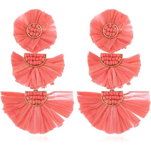 Kal-Boucles D'oreilles Pour Femmes Et Filles Perles En Raphia Straw Wicker Braid Hoop Drop Dangle Boucles D'oreilles Boho Bijoux Cadeaux Boucle D'oreille