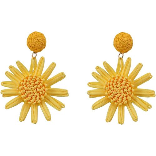 Kal-Boucles D'oreilles Pour Femmes Filles Rotin Fleurs Pendantes Rotin Drop Dangle Bohme Boucles D'oreilles Lger Gomtrique Mode Plage Boucles D'oreilles Bijoux