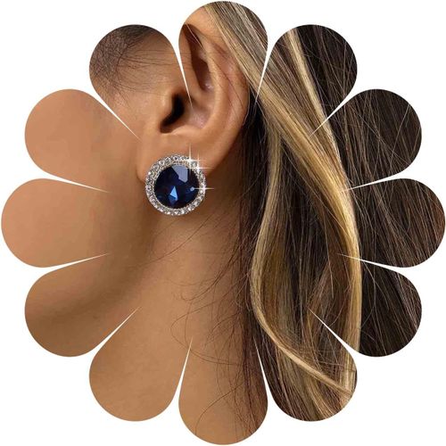 Kal-Boucles D'oreilles Saphir Vintage Boucles D'oreilles Saphir Boucles D'oreilles Saphir Rondes Boucles D'oreilles Saphir Gomtriques Cristal Bleu Bijoux Pour Femmes Et Filles (Bleu)