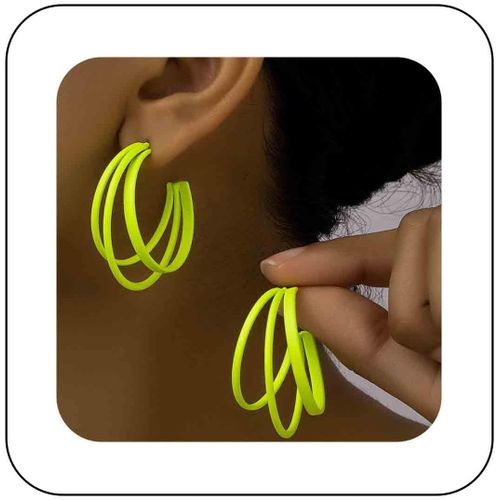 Kal-Boucles D'oreilles Triple Punk Boucles D'oreilles Gomtriques Boucles D'oreilles Pendantes Boucles D'oreilles Triples Boucles D'oreilles Multiples Boucles D'oreilles(Jaune Fluorescent)