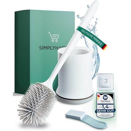 Kal-Brosse Wc En Silicone - Hyginique Et  Schage Rapide - Brosse Wc Blanche - Anti-Salet Et Impermable - Brosse Wc Avec Support - Montage Mural Sans Perage - Avec Lve-Lunette Wc