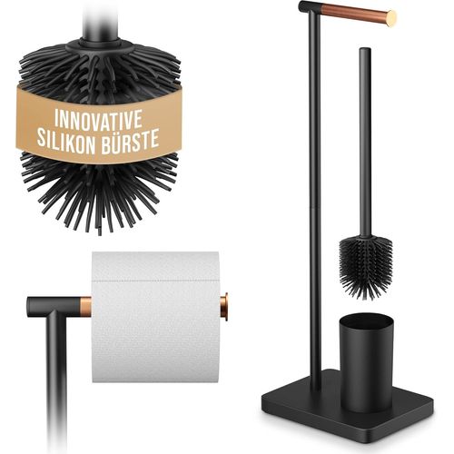 Kal-Brosse Wc Sur Pied Avec Brosse Wc En Silicone [99 % De Bactries En Moins] Porte-Rouleau De Papier Toilette Avec Brosse En Silicone \U2013 Porte-Papier Toilette En Silicone \U2013 Or Rose/Noir
