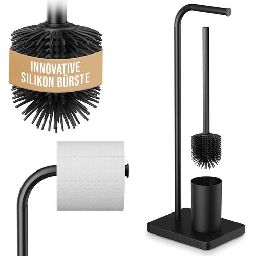 Kal-Brosse Wc Sur Pied Avec Brosse Wc En Silicone [99 % Moins De Bactries] Porte-Papier Toilette Debout Avec Brosse En Silicone  Kit Parfait  Porte-Papier Toilette En Silicone Noir