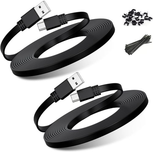 Kal-Cble Alimentation Micro Usb 6m 2-Pack,Cordon Charge Camra Scurit Domicile Plat Chargeur Noir Pour Home Security Camera,Wyze Cam Pan,Yi Cam,Nest Cam,Blink Xt Xt2 Mini,Furbo Dog,Arlo Q 4