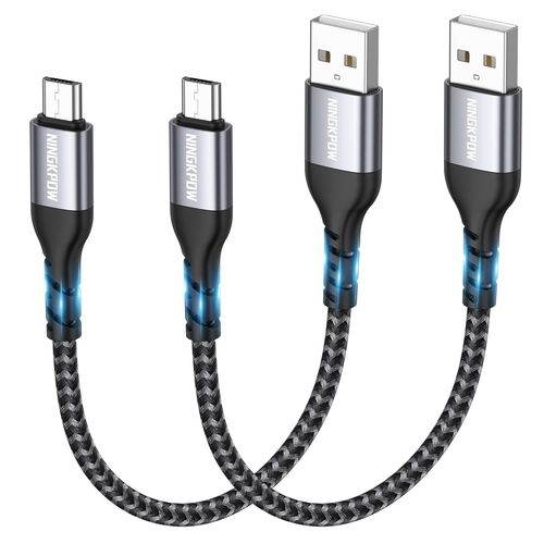 Kal-Cble Micro Usb Court [50cm/Lot De 2] Nylon Tress Chargeur Micro Usb 3a Charge Rapide Et Synchro Pour Android Samsung Galaxy S7 S6 Edge J7 J5 J3, Redmi Note 5, Wiko, Huawei, Lg, Kindle, Ps4
