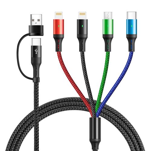 Kal-Cable Multi Chargeur 6 En 1 [3.5a/1.2m] Cable Multi Usb Embout Usb A/C Vers Type C/Micro Usb/Lightning Nylon Universel Cble De Charge Pour Iphone, Ipad, Android