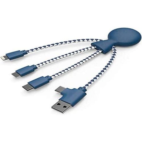Kal-- Cble Multi Usb 4 En 1 En Forme De Pieuvre - Chargeur Universel En Plastique Recycl - Prise Usb, Usb-C, Lightning, Micro Usb - Compatible Avec Tous Les Smartphone - Mr Bio Bleu