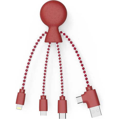 Kal-- Cble Multi Usb 4 En 1 En Forme De Pieuvre - Chargeur Universel En Plastique Recycl - Prise Usb, Usb-C, Lightning, Micro Usb - Compatible Avec Tous Les Smartphone - Mr Bio Rouge