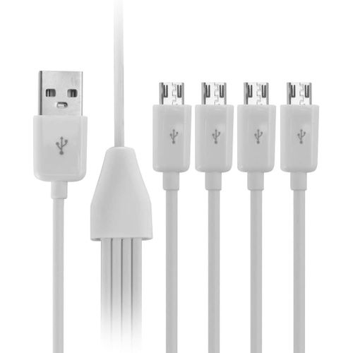 KAL-Cble rpartiteur USB vers micro USB 4 en 1 USB 2.0 A mle vers trois micro USB mles 1  4 cble de charge de synchronisation 50 cm (Blanc)