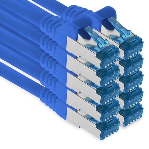 KAL-Cble Rseau Ethernet Gigabit Lan Cat.6A 0,25 M, Cble Patch Rj45 10 Gb/S Sftp Pimf Bleu - 10 Pices