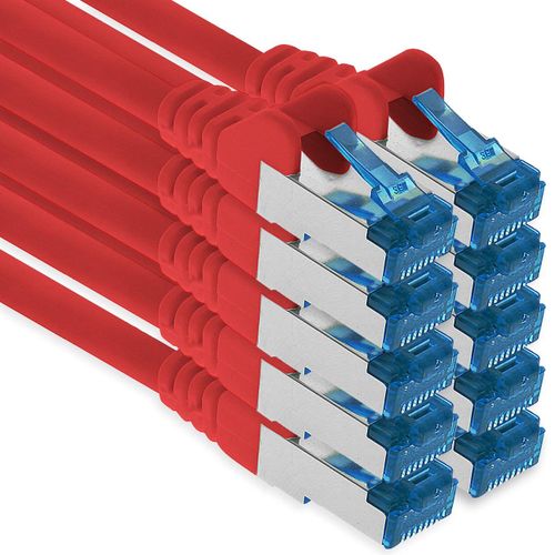 KAL-Cble Rseau Ethernet Gigabit Lan Cat.6A Cat6 Cat6A 1 M, Cble Patch Rj45 10 Gb/S Sftp Pimf Rouge - 10 Pices
