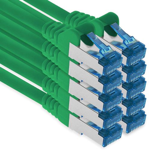 KAL-Cble Rseau Ethernet Gigabit Lan Cat.6A Cat6 Cat6A 1 M, Cble Patch Rj45 10 Gb/S Sftp Pimf Vert - 10 Pices