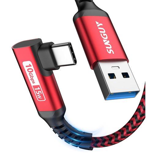 KAL-Cble USB C, 0,3 m Cble USB C 90 Degrs Angle Nylon USB vers USB C Compatible avec iPhone 16/15 Pro Max, Galaxy S24/S23/S22, P30 Lite-Rouge