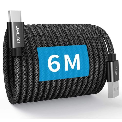 KAL-Cable USB C 6M Extra Long, 3A Cordon USB vers USBC Charge Rapide Nylon pour Manette PS5, Samsung Galaxy Tab A7 A8, S10 S9 S8 S23 S22 S21 A55 A54 A53 A35 A25 A15 A14 A13, Noir