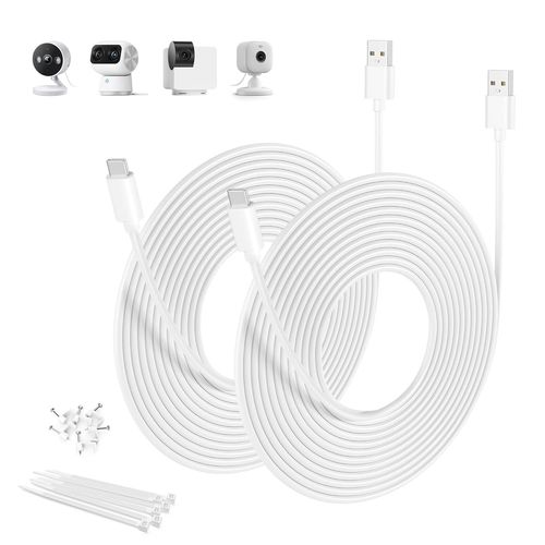 KAL-Cable USB C Long 5M Blanc 2Pack,Cble USBC de Chargeur Cordon Camra Scurit Type A pour Blink Mini 2,Xiaomi Smart Camera C400,Petcube Cam 360,TP-Link Tapo 2k C120,Eufy SoloCam C210/S340
