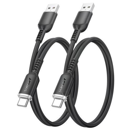 KAL-Cble USB vers USB C, 2 pices 0,6M Cble USB C flexible en silicone, compatible Android Auto pour iPhone 16/15 Pro Max 16E, Galaxy S24, Redmi Note 13 4G,OPPO, Realme 5 Pro- Noir