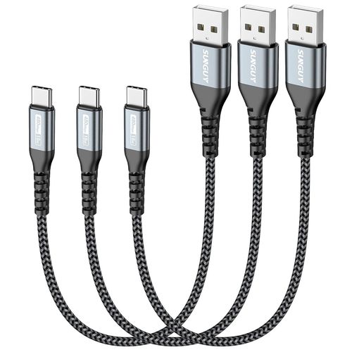 KAL-Cble USB vers USB C, 3 pices 0.5m Cble USB C, 3A Cable USB C Charge Rapide compatible avec iPhone 16/15 Pro Plus Max, Galaxy S24/S22/S21, Google Pixel 8/8 Pro, appareils USB C - Gris
