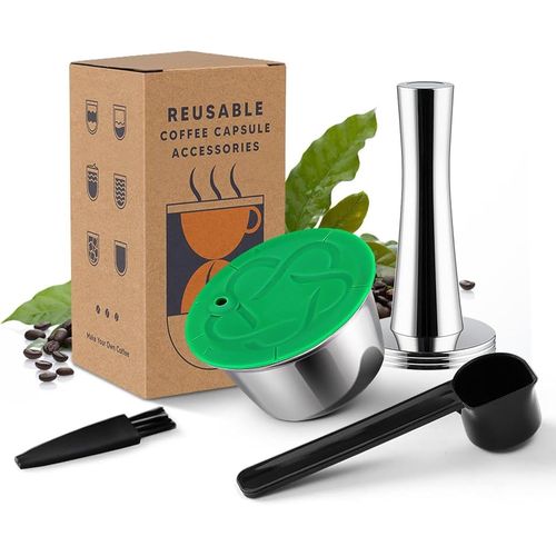 KAL-Capsule De Caf Rutilisable En Acier Inoxydable Compatible Avec Les Machines  Caf Dolcegusto, Dosette Permanente En Mtal Rechargeable Pour Faire Du Caf Crme, 1 Capsule + 1 Tamper