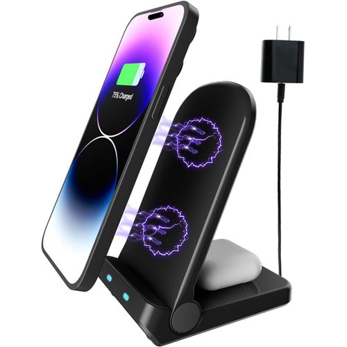 Kal-Chargeur Sans Fil 2-En-1  Induction, Chargeur Sans Fil  Induction Rapide 15w Pour Iphone 15/14/13/12/11/Pro/Max/Mini/Xr/Xs/X 8 Plus Pour Samsung Galaxy S23 S22 S21 S20 S10