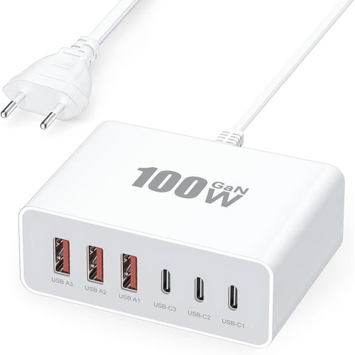 Kal-Chargeur Usb C, 100w 6 Ports Prise Usb C, Chargeur Rapide Phone, Multiprise Type C Power Adaptateur Pour Phone 16 15 14 13 12 11 Pro Max X Xs Xr 8 7 6s Plus Mini Se, Samsung Galaxy, 1-Pices-Blan