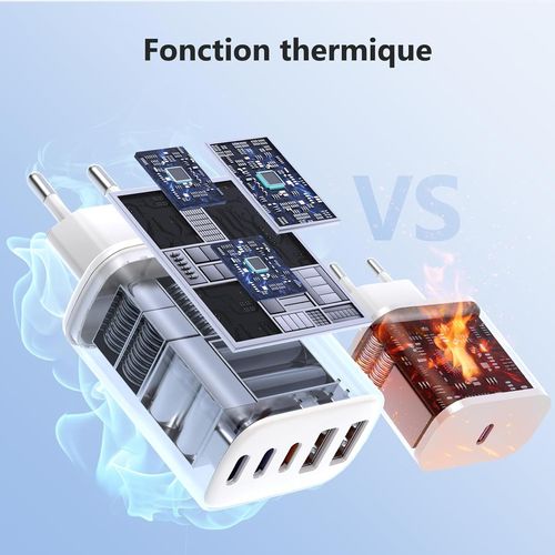 Kal-Chargeur Usb C Rapide, 5 Port3 Usb C+2 Usb APrise Multiple Secteur Fast Charger, Pd+Qc Type C Mural Alimentation Adaptateur Pour Iphone 16 15 14 13 12 11 Pro Max Xs Xr Se Samsung Galaxy, Ipad,X