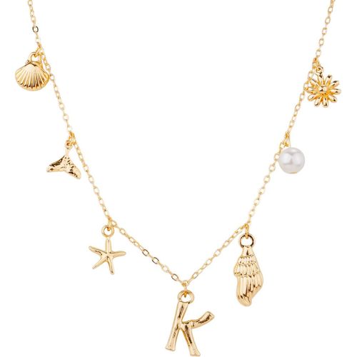 Kal-Collier  Breloques Initiales Pour Femme, Dor Colliers Avec Lettres Coquillage Coquillage toile De Mer Collier Avec Pendentif Alphabet A-Z Bohme Bijoux Plage D't Cadeau Pour Filles