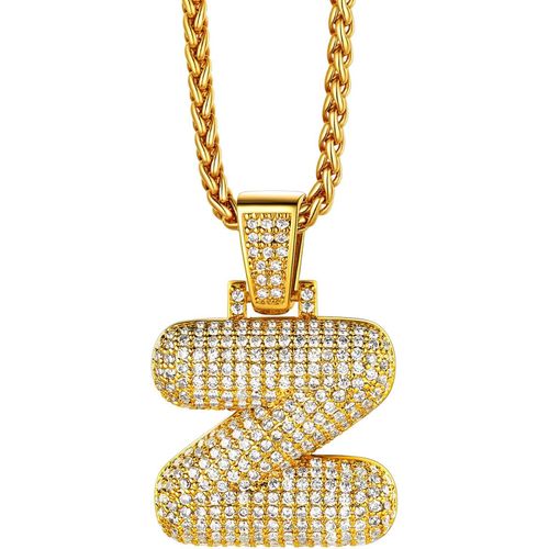 Kal-Collier Lettre Initiale Prnom, Pendentif Alphabet Lettre A-Z, Bijoux Bling Brillant Hip Hop, Pendentif Acier Inoxyable/Plaqu Or En Strass Avec Chane Rglable 55 + 5 Cm Cadeau Pour Homme