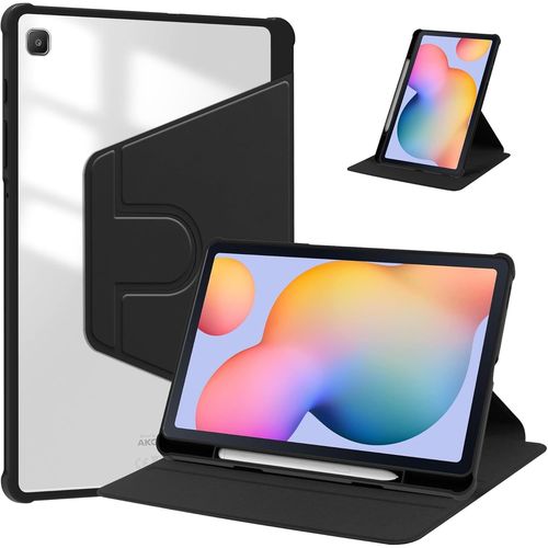 Kal-Coque Compatible Avec Samsung Galaxy Tab S6 Lite (2024/2022/2020), Etui Housse Pivotante  360 Degrs Avec Support/Fente Pour Stylo Pliable, Cuir Pu + Housse Acrylique Claire, Noir