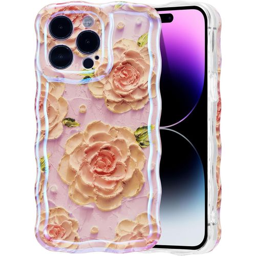 Kal-Coque Pour Iphone 12 Pro Max, Peinture  L'huile Pivoine Fleur tui De Tlphone Curly Wave Frame Forme Soft Tpu Ultra Mince Silicone Antichoc Bumper Cover - Rosa