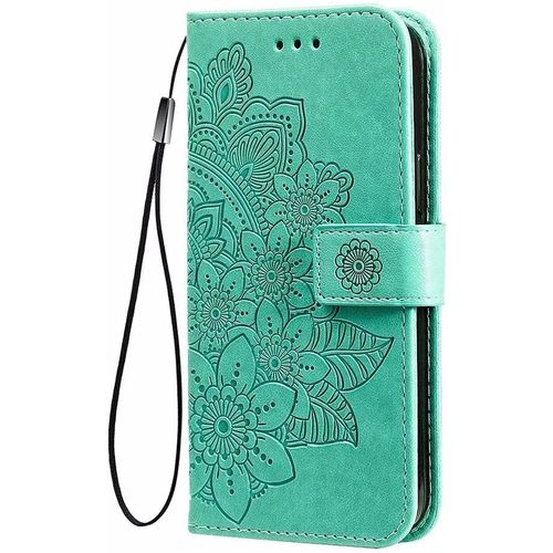 Kal-Coque Pour Oppo A54s / Oppo A16 / Oppo A16s Etui Portefeuille, Magnifique Fleur  Sept Ptales Embosse Design Cuir Pu Flip Housse, Antichoc Etui De Protection Pour Oppo A54s/A16/ A16s, Vert