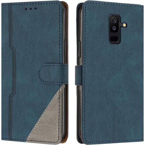 Kal-Coque Pour Samsung Galaxy A6+ 2018 / A6 Plus 2018, Housse Etui Portefeuille Cuir Multifonction, Fermeture Magntique  Clapet [Fonction Support] Flip Compatible Avec Samsung A6+ 2018 (Bleu)