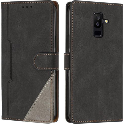 Kal-Coque Pour Samsung Galaxy A6+ 2018 / A6 Plus 2018, Housse Etui Portefeuille Cuir Multifonction, Fermeture Magntique  Clapet [Fonction Support] Flip Compatible Avec Samsung A6+ 2018 (Noir)