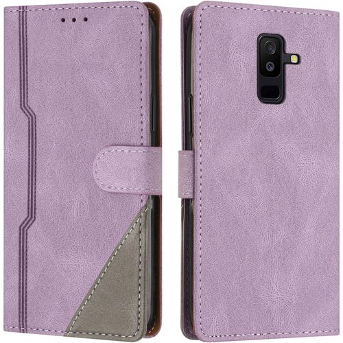 Kal-Coque Pour Samsung Galaxy A6+ 2018 / A6 Plus 2018, Housse Etui Portefeuille Cuir Multifonction, Fermeture Magntique  Clapet [Fonction Support] Flip Compatible Avec Samsung A6+ 2018 (Pourpre)