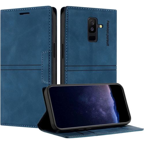 Kal-Coque Pour Samsung Galaxy A6 Plus, Housse En Cuir Pu Portefeuille Etui, Tpu Fonction Support [Fentes Pour Cartes] Anti-Choc Folio Magnetique Compatible Avec Samsung A6 Plus (Bleu)