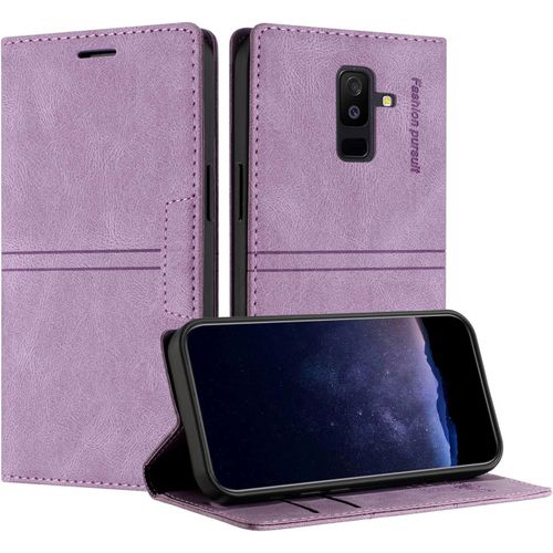 Kal-Coque Pour Samsung Galaxy A6 Plus, Housse En Cuir Pu Portefeuille Etui, Tpu Fonction Support [Fentes Pour Cartes] Anti-Choc Folio Magnetique Compatible Avec Samsung A6 Plus (Violet)