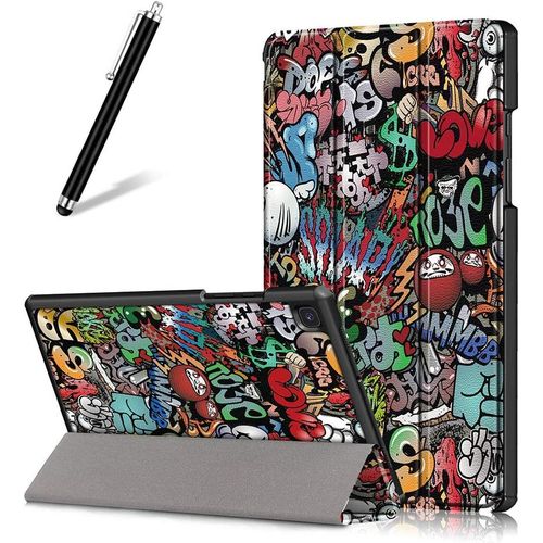 Kal-Coque Pour Samsung Galaxy Tab A7 2020 10.4 T500/T505/T507,tui Cuir  Rabat Mince Lger Avec Support Pliable,Rglable Multi-Angle Bquille Folio Flip Tablette Housse,Graffiti
