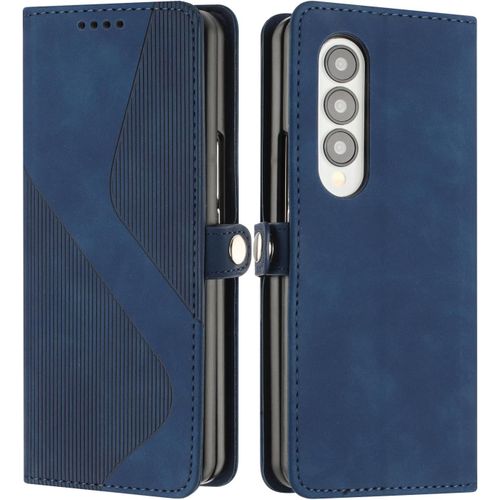 Kal-Coque Pour Samsung Galaxy Z Fold 3, Housse En Cuir Samsung Galaxy Z Fold 3, Cuir Portefeuille Housse Avec Magntique Flip tui  Rabat Case Etui Samsung Galaxy Z Fold 3 (Bleu)